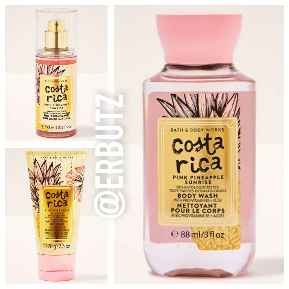 Bath & Body Works Costa Rica 🍍 Pink Pineapple Sunrise Shower Trio, Travel Size - Picture 1 of 8